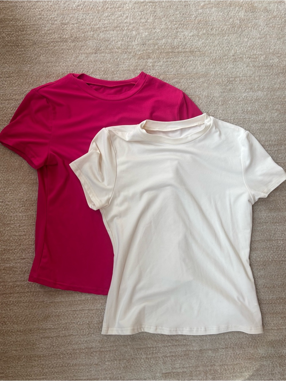 Classic Short Sleeve Tee Set in Fuchsia and Off-White